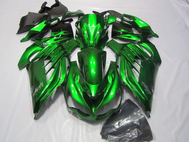 Großhandel Kawasaki ZX14R ZZR1400 Motorrad Verkleidung 2012-2024 - Grun Glanzendes Schwarz Silber Ninja