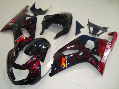 Großhandel Suzuki GSXR 750 Motorrad Verkleidung 2001-2003 - Glanzendes Schwarz Rot Flamme