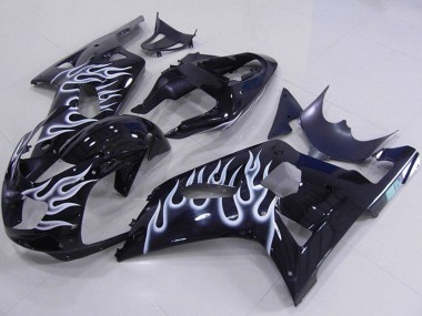 Großhandel Suzuki GSXR 750 Motorrad Verkleidung 2001-2003 - Glanzendes Schwarz Weiss Flamme