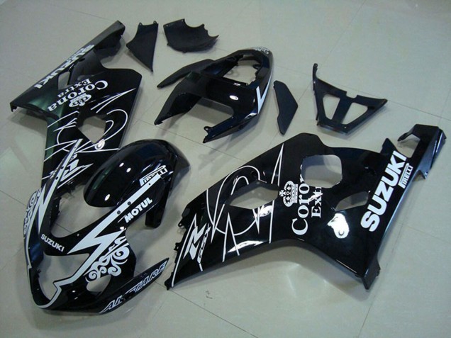Großhandel Suzuki GSXR 750 Motorrad Verkleidung 2004-2005 - Glanzendes Schwarz Weiss Corona Extra Motul