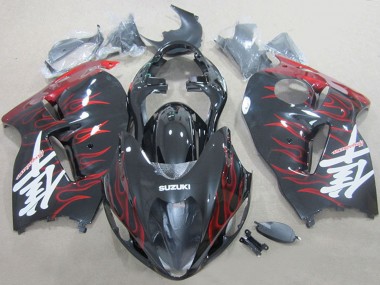 Großhandel Suzuki GSXR 1300 Hayabusa Motorrad Verkleidung 1996-2007 - Schwarz Rot Flamme
