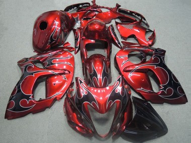 Großhandel GSXR 1300 Hayabusa 1996-2007 Motorrad Verkleidungen - Rot mit Schwarz Flamme