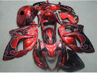 Großhandel GSXR 1300 Hayabusa 1996-2007 Motorrad Verkleidungen - Rot mit Schwarz Flamme