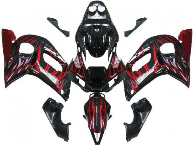 Großhandel R6 1998-2002 Motorrad Verkleidungen - Schwarz rote Flamme Großhandel R6 1998-2002 Motorrad Verkleidungen - Schwarz rote Flamme