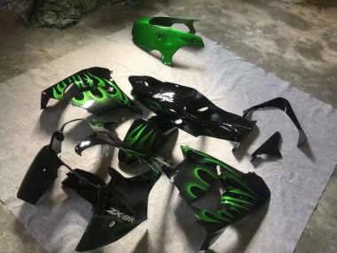 Großhandel ZX9R 2000-2001 Motorrad Verkleidungen - Glänzend Schwarze Grüne Flamme