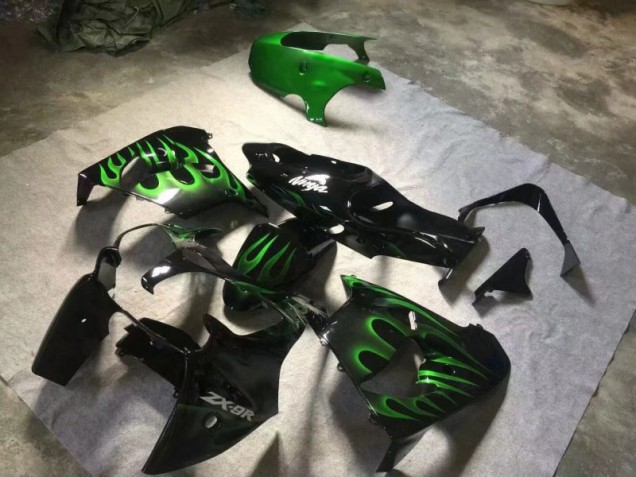Großhandel ZX9R 2000-2001 Motorrad Verkleidungen - Glänzend Schwarze Grüne Flamme Großhandel ZX9R 2000-2001 Motorrad Verkleidungen - Glänzend Schwarze Grüne Flamme
