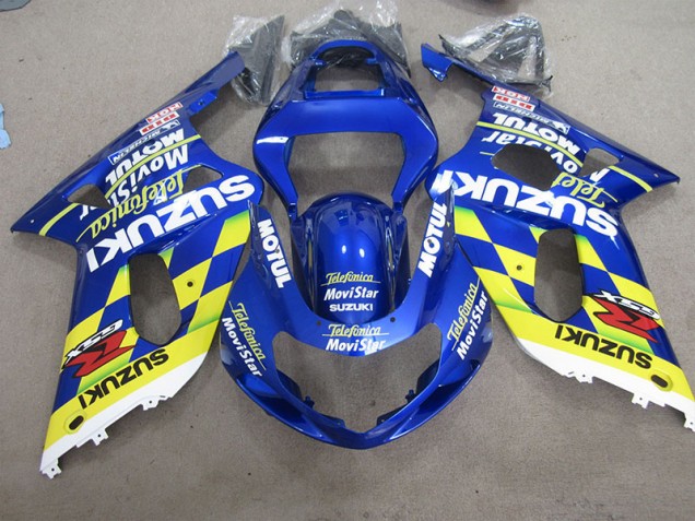 Großhandel GSXR 600 K1 K2 K3 2001-2003 Motorrad Verkleidungen - Blau Gelb Telefonia Movistar Großhandel GSXR 600 K1 K2 K3 2001-2003 Motorrad Verkleidungen - Blau Gelb Telefonia Movistar