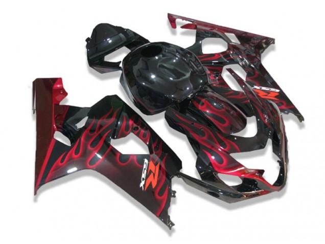 Großhandel GSXR 600 / 750 K4 2004-2005 Motorrad Verkleidungen - Schwarz rote Flammen Großhandel GSXR 600 / 750 K4 2004-2005 Motorrad Verkleidungen - Schwarz rote Flammen