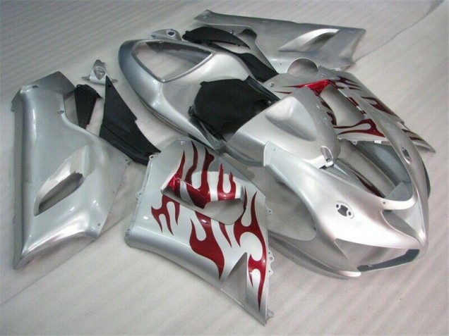 Großhandel ZX6R 2005-2006 Motorrad Verkleidungen - Silber Rot Flammen Großhandel ZX6R 2005-2006 Motorrad Verkleidungen - Silber Rot Flammen