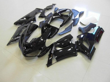 Großhandel ZX6R 2005-2006 Motorrad Verkleidungen - Glänzend schwarz silberne Aufkleber