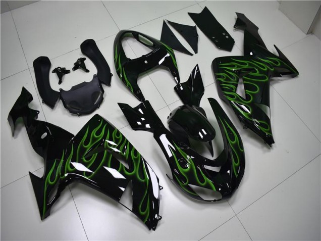 Großhandel ZX10R 2006-2007 Motorrad Verkleidungen - Schwarze Grüne Flamme Großhandel ZX10R 2006-2007 Motorrad Verkleidungen - Schwarze Grüne Flamme