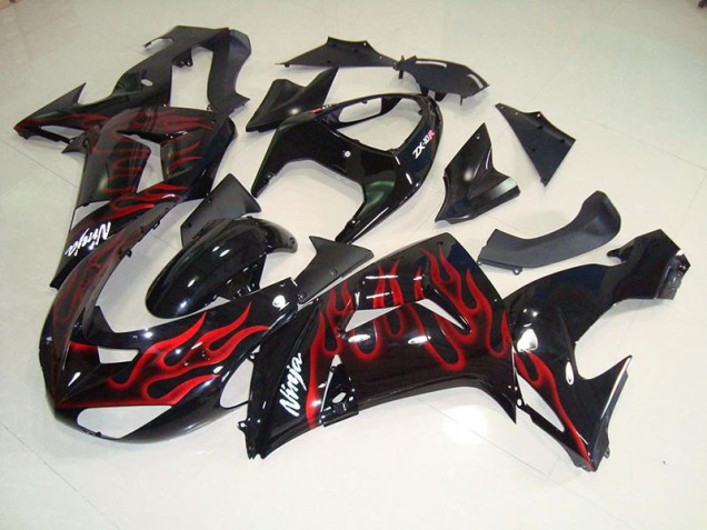 Großhandel ZX10R 2006-2007 Motorrad Verkleidungen - Schwarz rote Flamme Großhandel ZX10R 2006-2007 Motorrad Verkleidungen - Schwarz rote Flamme