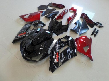 Großhandel ZX14R ZZR 1400 2006-2011 Motorrad Verkleidungen - Schwarze und rote Silberflamme