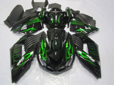 Großhandel ZX14R ZZR 1400 2006-2011 Motorrad Verkleidungen - Schwarze Grüne Flamme Ninja