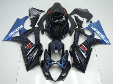 Großhandel GSXR 1000 K7 2007-2008 Motorrad Verkleidungen - Schwarze Blau Flamme