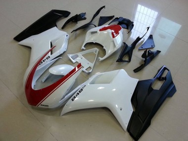 Großhandel Ducati 848 1098 1198 2007-2014 Motorrad Verkleidungen - Matt Schwarz Weiß mit rotem Streifen