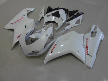 Großhandel Ducati 848 1098 1198 2007-2014 Motorrad Verkleidungen - Perl Weiß mit roten Aufklebern