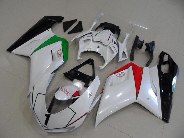 Großhandel Ducati 848 1098 1198 2007-2014 Motorrad Verkleidungen - Perl Weiß mit italienischer Flagge
